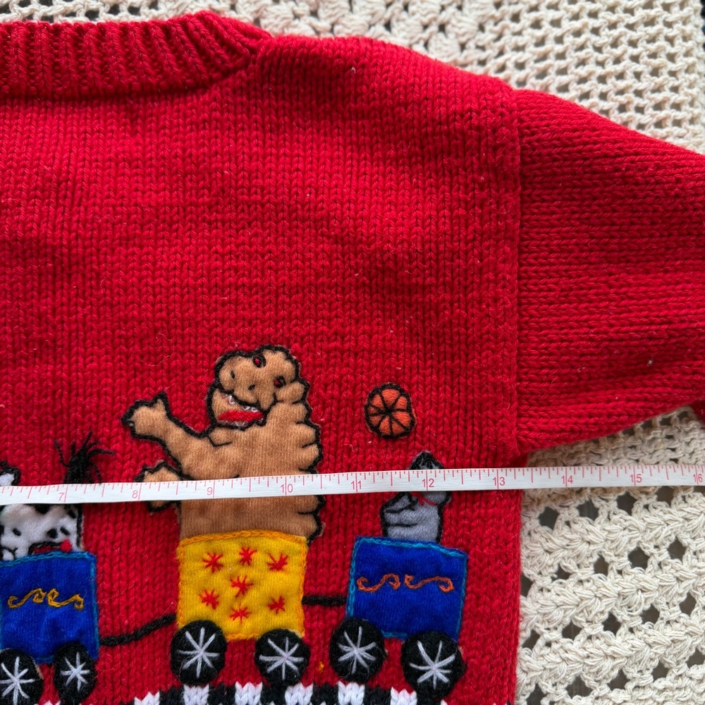 Vintage Toddler Cardigan Sweater Zoo Animal Circus Train Red Size 2 Cotton - Picture 13 of 14